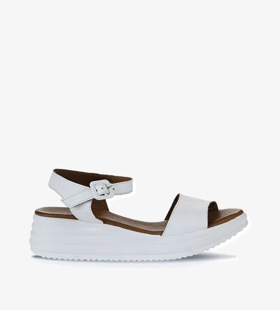 Bueno Shoes Beyaz Deri Kadın Dolgu Topuklu Sandalet 01wy5700 - Görsel 1