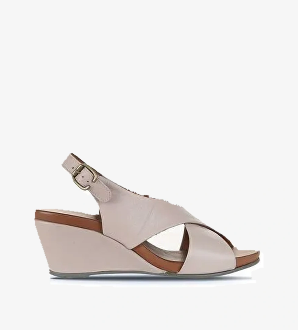 Bueno Shoes Gri Deri Kadın Dolgu Topuklu Sandalet 01wj1501 - Görsel 1