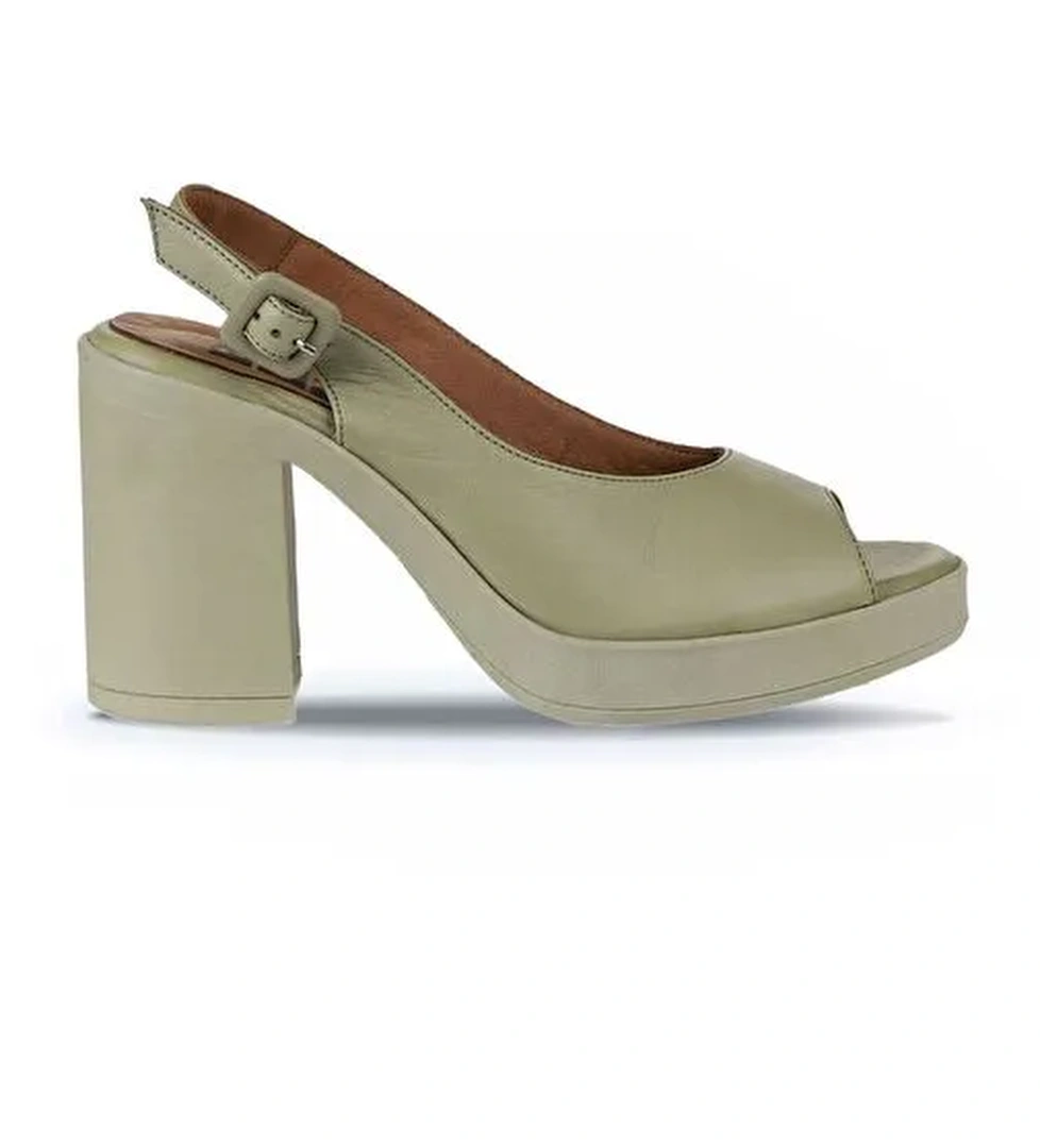 Bueno Shoes Haki Deri Kadın Topuklu Sandalet 01wy12300 - Görsel 1