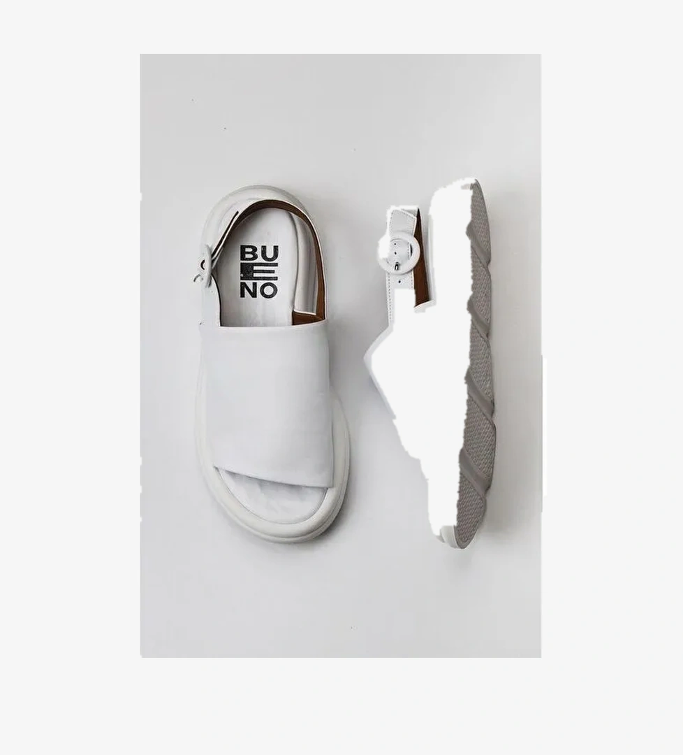 Bueno Shoes Beyaz Deri Kadın Dolgu Topuklu Sandalet 01wy9410 - Görsel 1