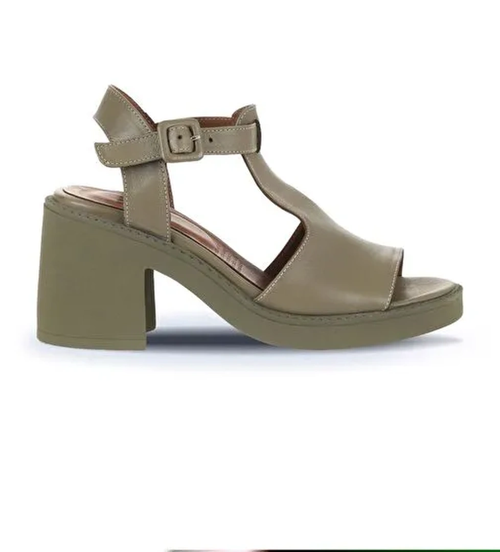 Bueno Shoes Haki Deri Kadın Topuklu Sandalet 01wa1702 - Görsel 1