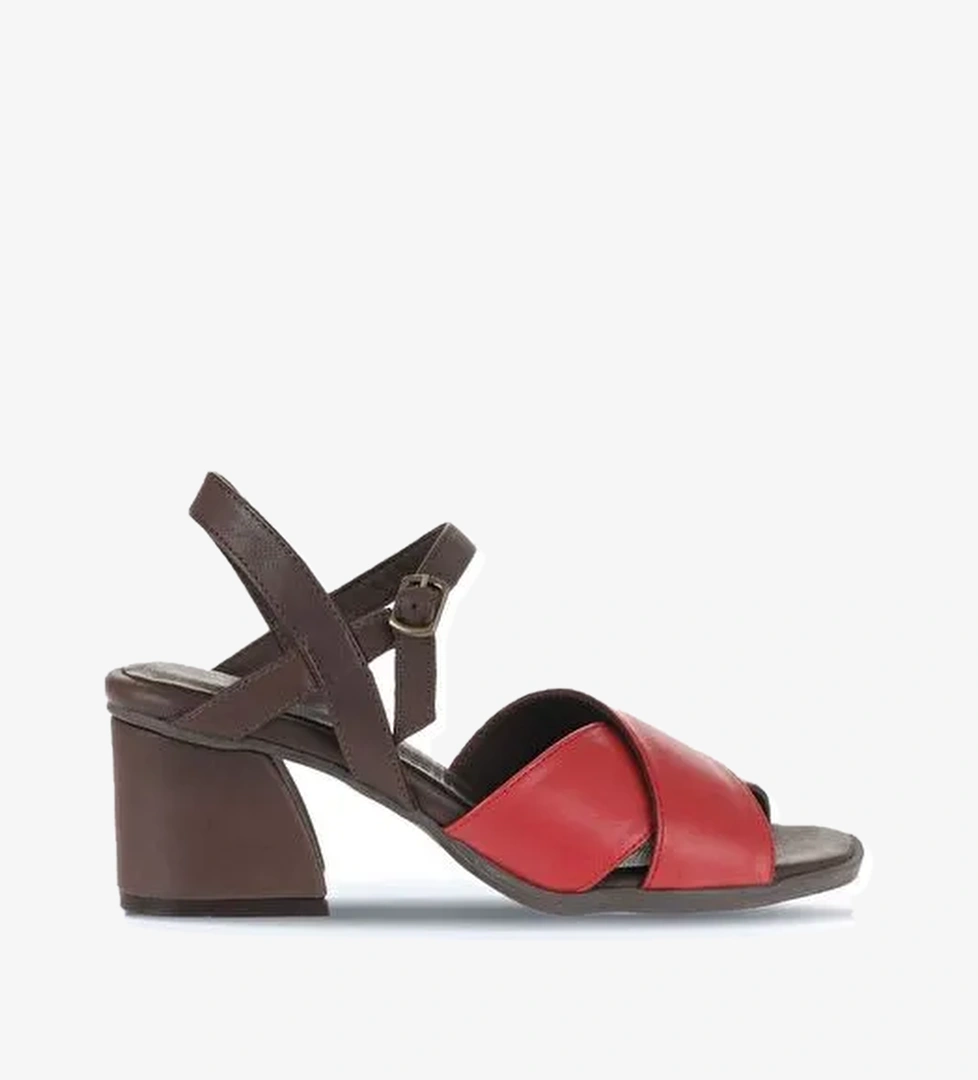 Bueno Shoes Kırmızı Kahve Deri Kadın Topuklu Sandalet 01wa3500 - Görsel 1