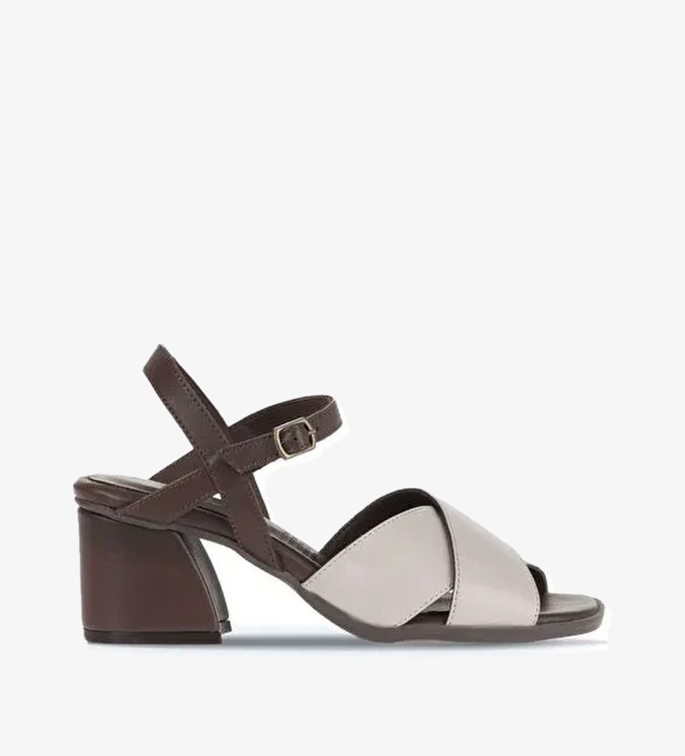 Bueno Shoes Gri Kahve Deri Kadın Topuklu Sandalet 01wa3500 - Görsel 1