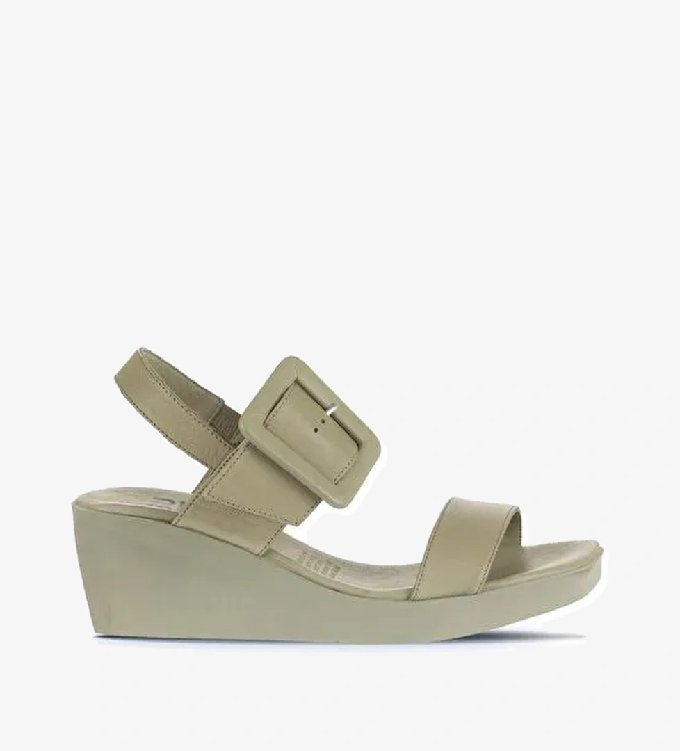 Bueno Shoes Haki Deri Kadın Dolgu Topuklu Sandalet 01wa0400 - Görsel 1