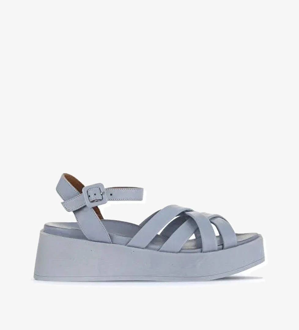 Bueno Shoes Mavi Deri Kadın Dolgu Topuklu Sandalet 01wa4301 - Görsel 1