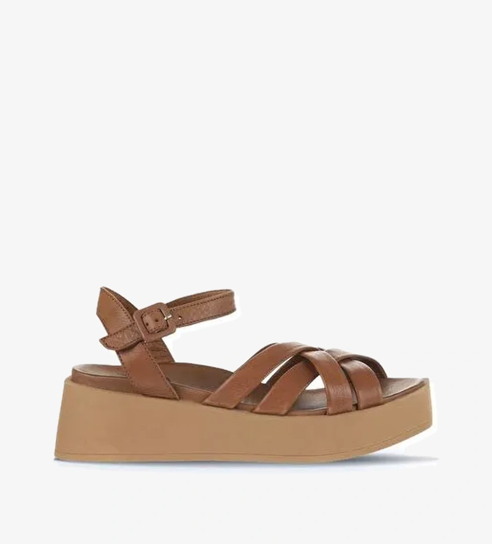 Bueno Shoes Kahverengi Deri Kadın Dolgu Topuklu Sandalet 01wa4301 - Görsel 1