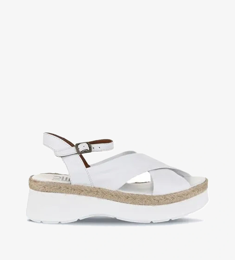 Bueno Shoes Beyaz Deri Kadın Dolgu Topuklu Sandalet 01wy8205 - Görsel 1