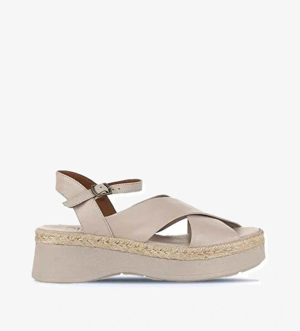 Bueno Shoes Gri Deri Kadın Dolgu Topuklu Sandalet 01wy8205 - Görsel 1