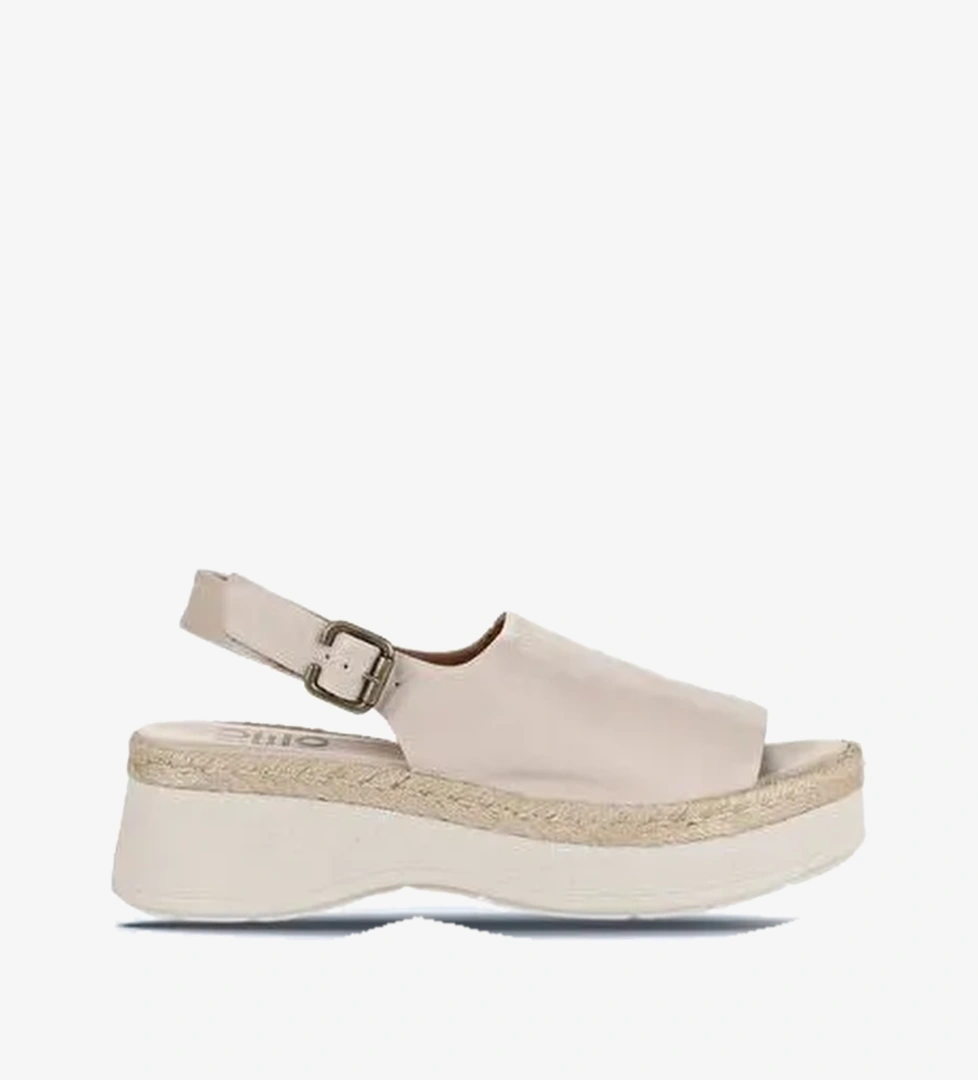 Bueno Shoes Bej Deri Kadın Dolgu Topuklu Sandalet 01wy8208