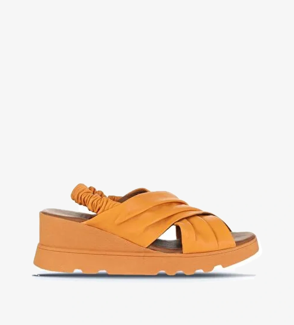 Bueno Shoes Turuncu Deri Kadın Dolgu Topuklu Sandalet 01wa0508 - Görsel 1
