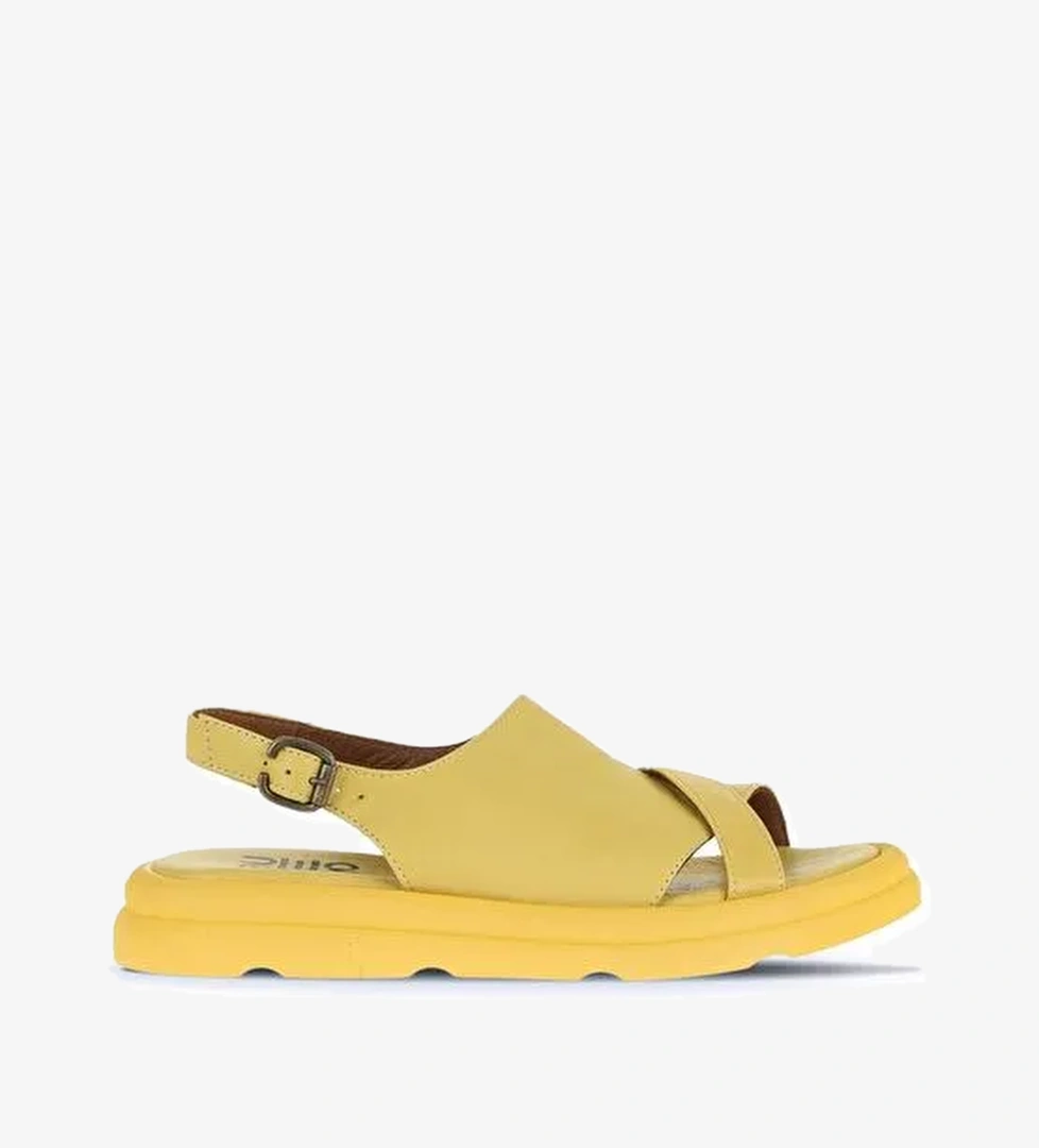 Bueno Shoes Sarı Deri Kadın Dolgu Topuklu Sandalet 01wa2605 - Görsel 1
