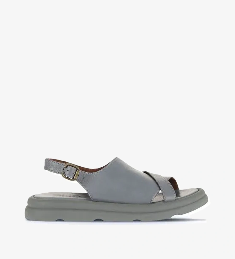 Bueno Shoes Gri Deri Kadın Dolgu Topuklu Sandalet 01wa2605 - Görsel 1
