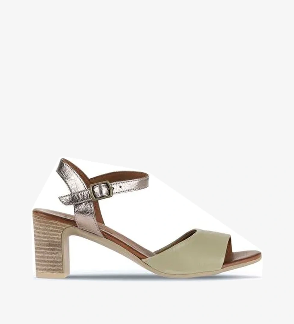 Bueno Shoes Haki Deri Kadın Topuklu Sandalet 01wa8000 - Görsel 1