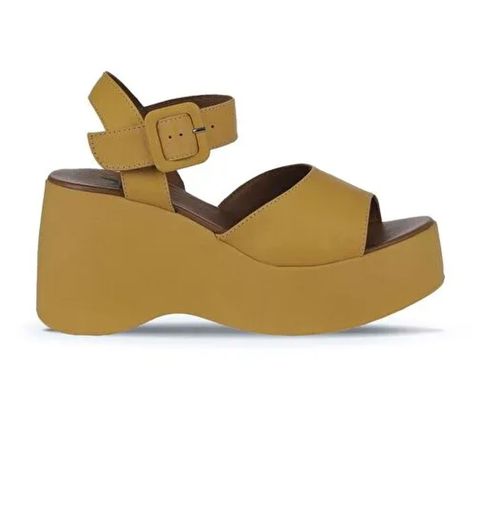 Bueno Shoes Sarı Deri Kadın Dolgu Topuklu Ayakkabı 01wy9009 - Görsel 1