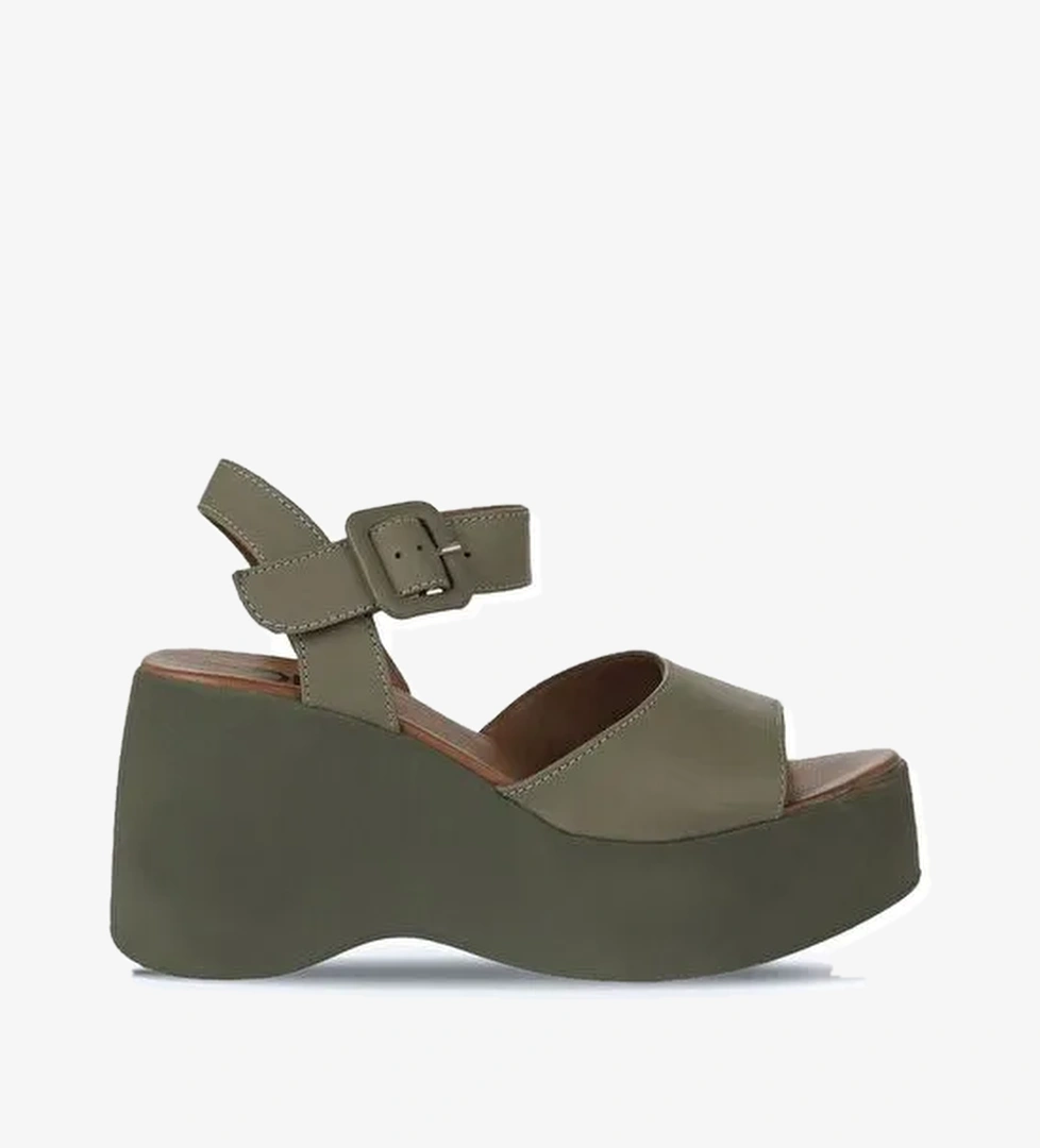 Bueno Shoes Haki Deri Kadın Dolgu Topuklu Ayakkabı 01wy9009 - Görsel 1