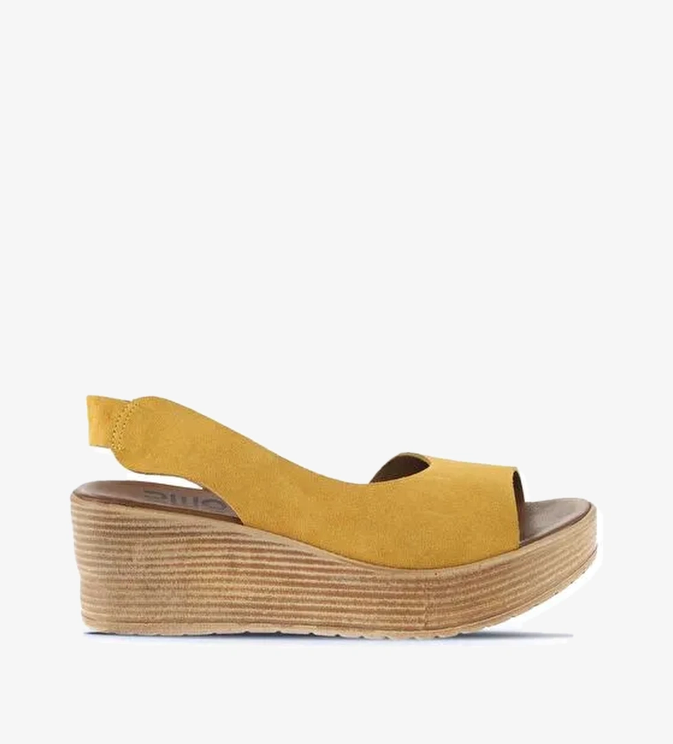Bueno Shoes Sarı Alf Süet Kadın Dolgu Topuklu Sandalet 01wa4702 - Görsel 1