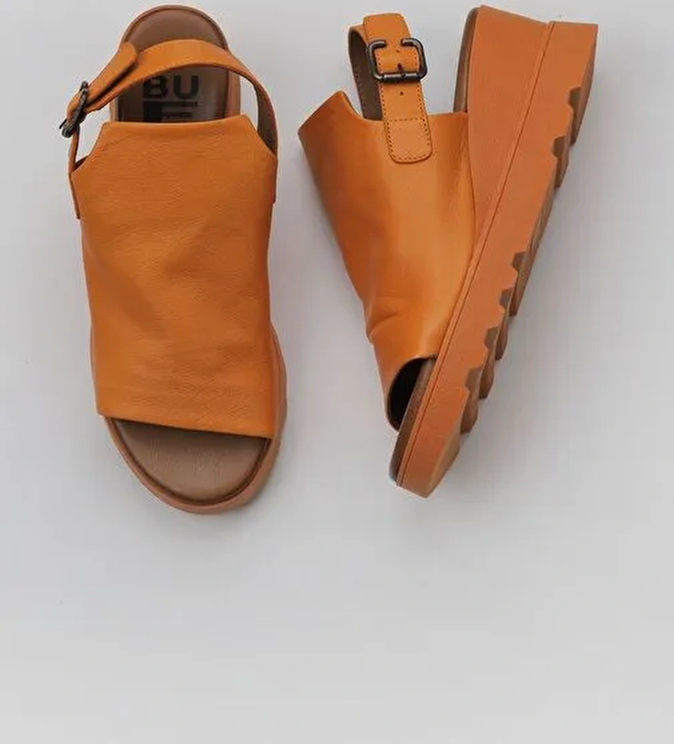 Bueno Shoes Turuncu Deri Kadın Dolgu Topuklu Sandalet 01wy8603 - Görsel 1