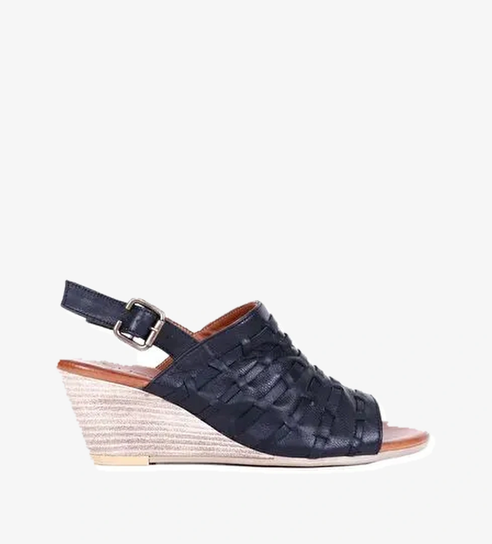 Bueno Shoes Siyah Khv-bej Deri Kadın Dolgu Topuklu Sandalet 01wq7907 - Görsel 1