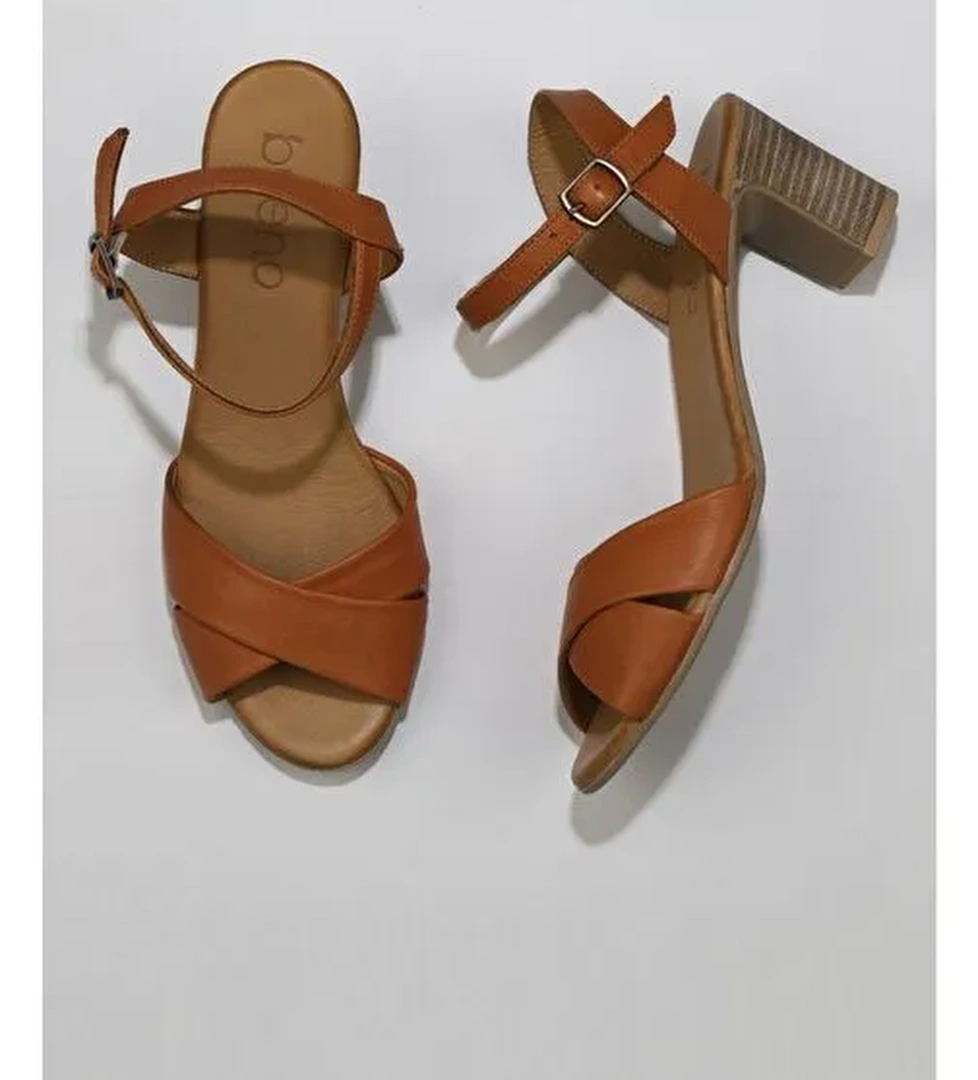 Bueno Shoes Taba Deri Kadın Topuklu Sandalet 01wn1501 - Görsel 1
