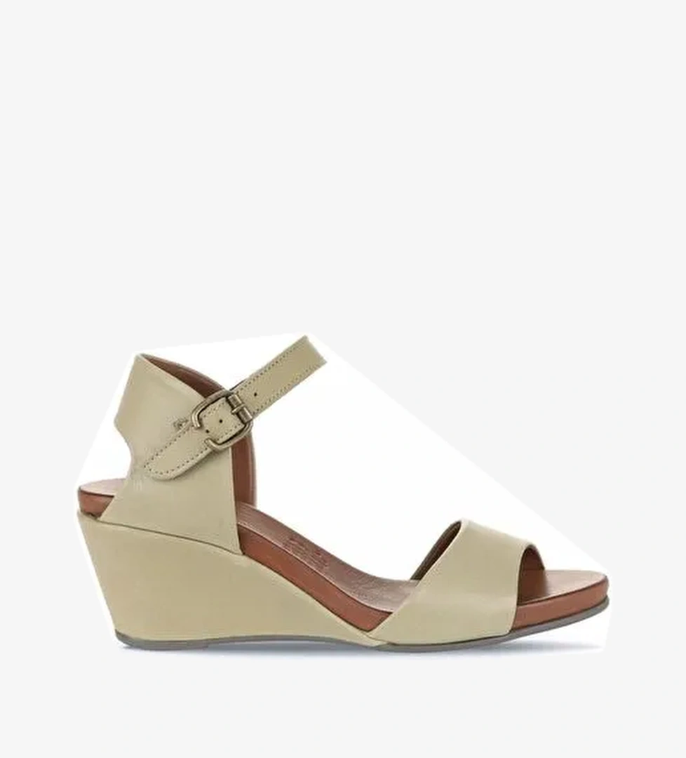 Bueno Shoes Haki Deri Kadın Dolgu Topuklu Sandalet 01wj1503 - Görsel 1