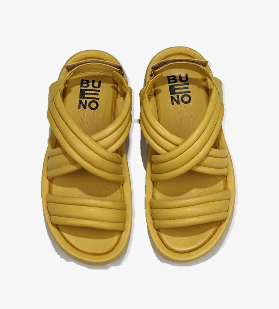 Bueno Shoes Sarı Deri Kadın Dolgu Topuklu Sandalet 01wu4619 - Görsel 1