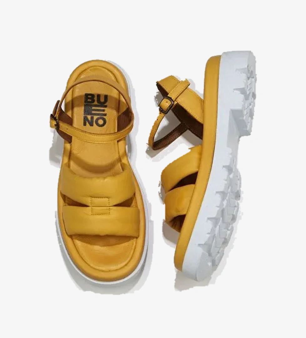 Bueno Shoes Sarı Deri Kadın Dolgu Topuklu Sandalet 01wu7301 - Görsel 1