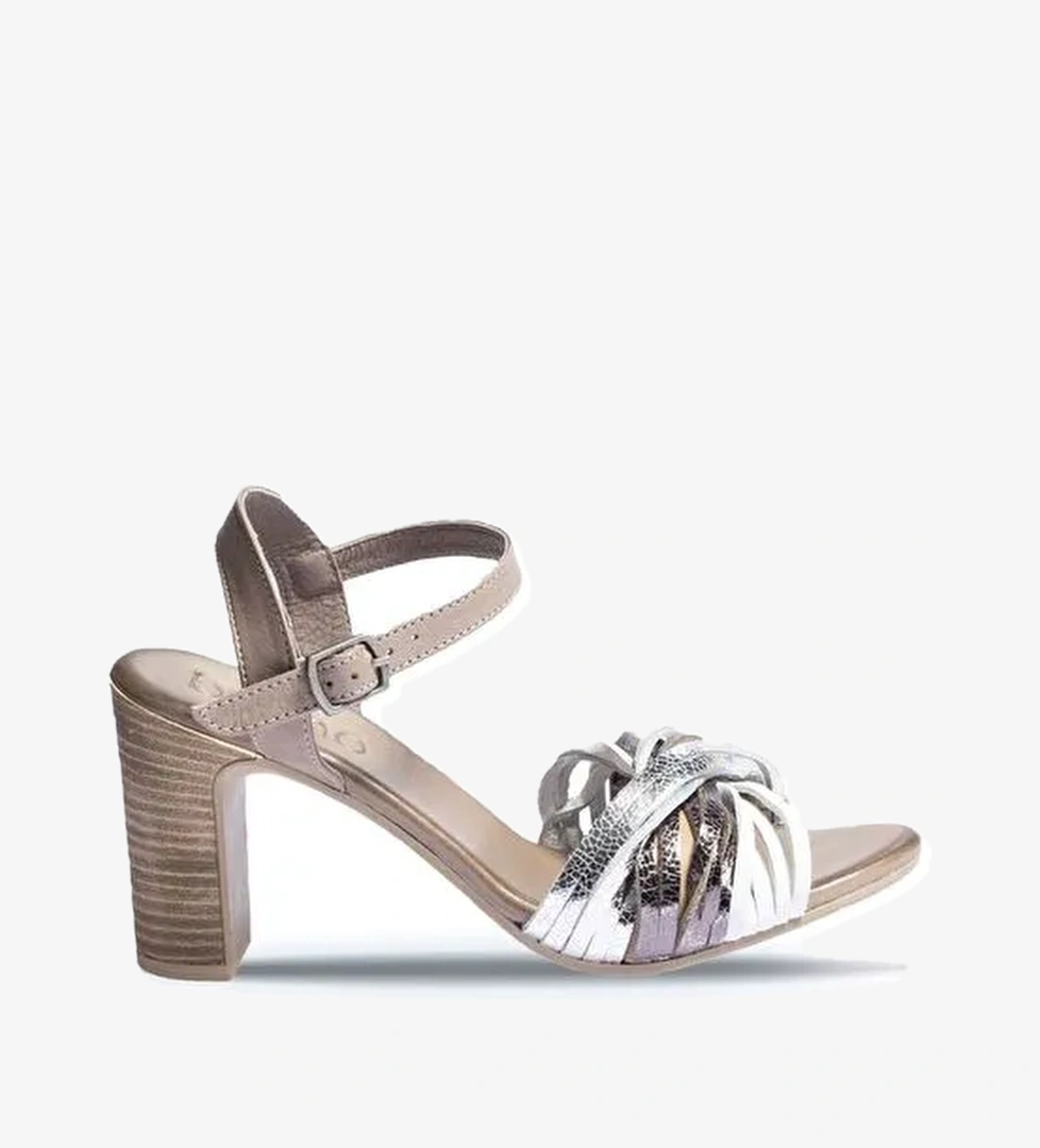 Bueno Shoes Gümüş Deri Kadın Topuklu Sandalet 01wn4302 - Görsel 1