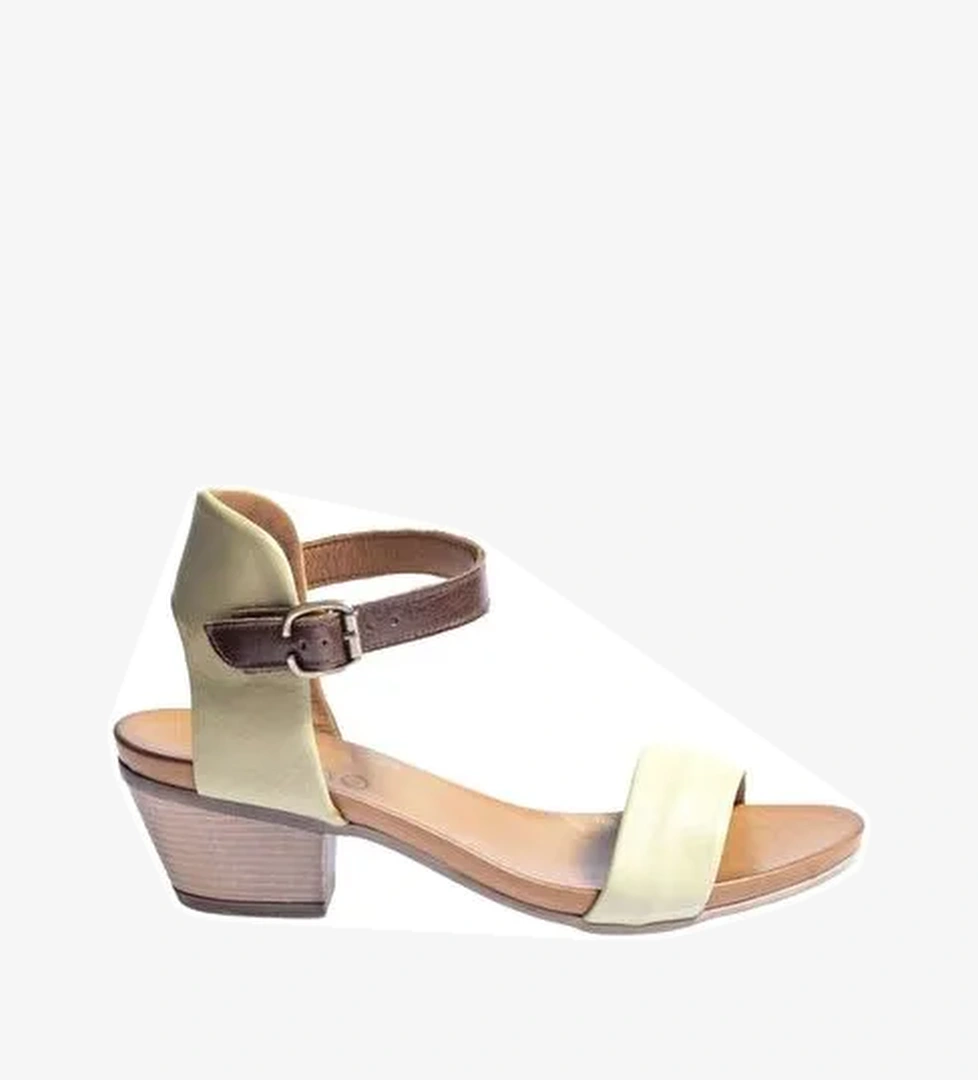 Bueno Shoes Haki Deri Kadın Topuklu Sandalet 01wj1802 - Görsel 1