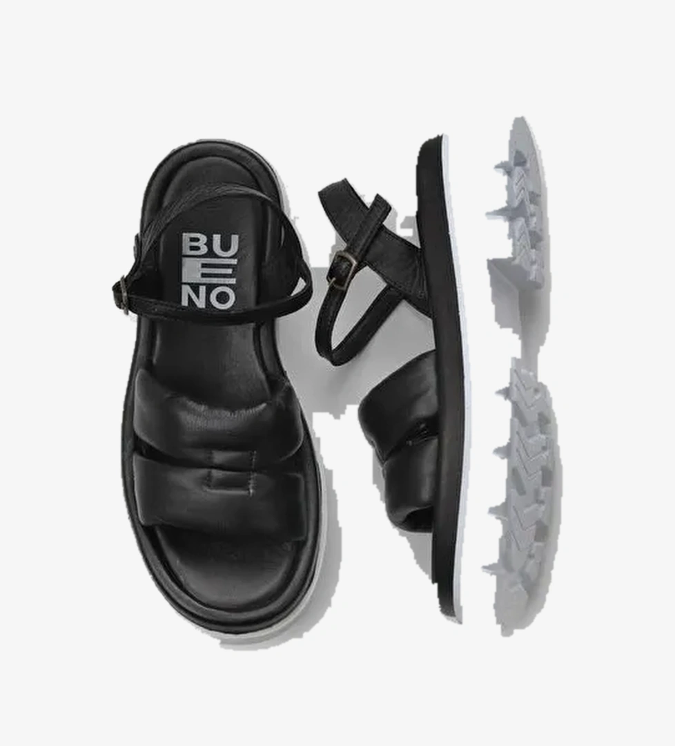 Bueno Shoes Siyah Deri Kadın Dolgu Topuklu Sandalet 01wu7301 - Görsel 1