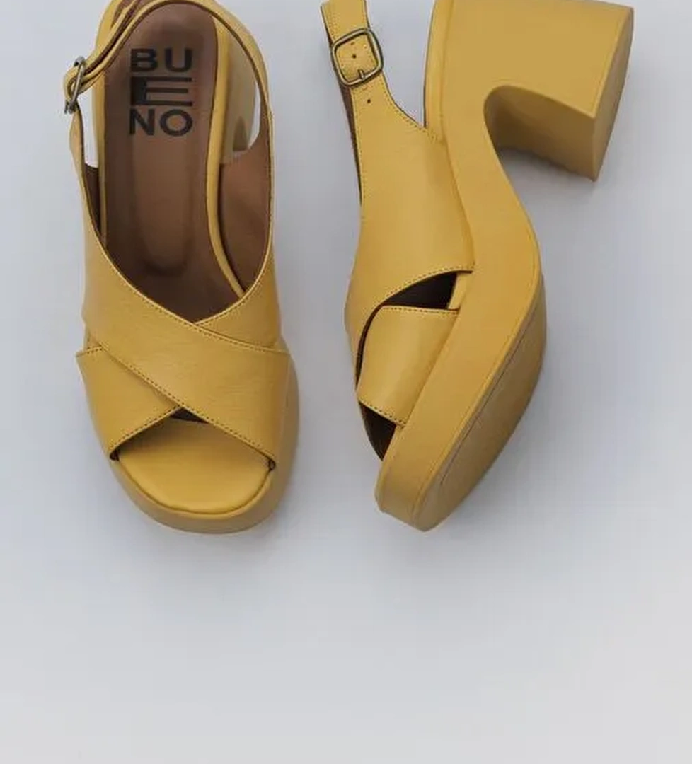 Bueno Shoes Sarı Deri Kadın Dolgu Topuklu Ayakkabı 01wy12202 - Görsel 1