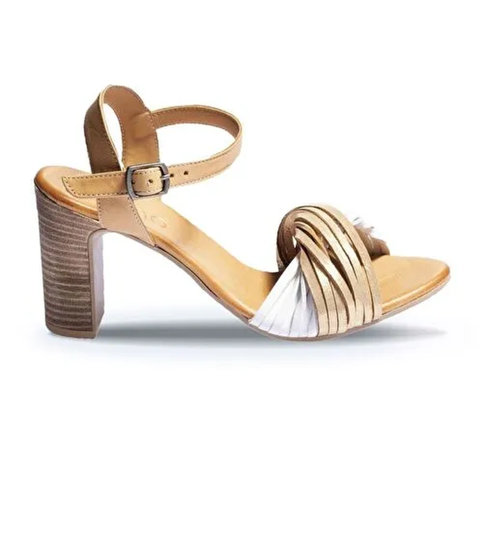Bueno Shoes Altın Deri Kadın Topuklu Sandalet 01wn4302 - Görsel 1