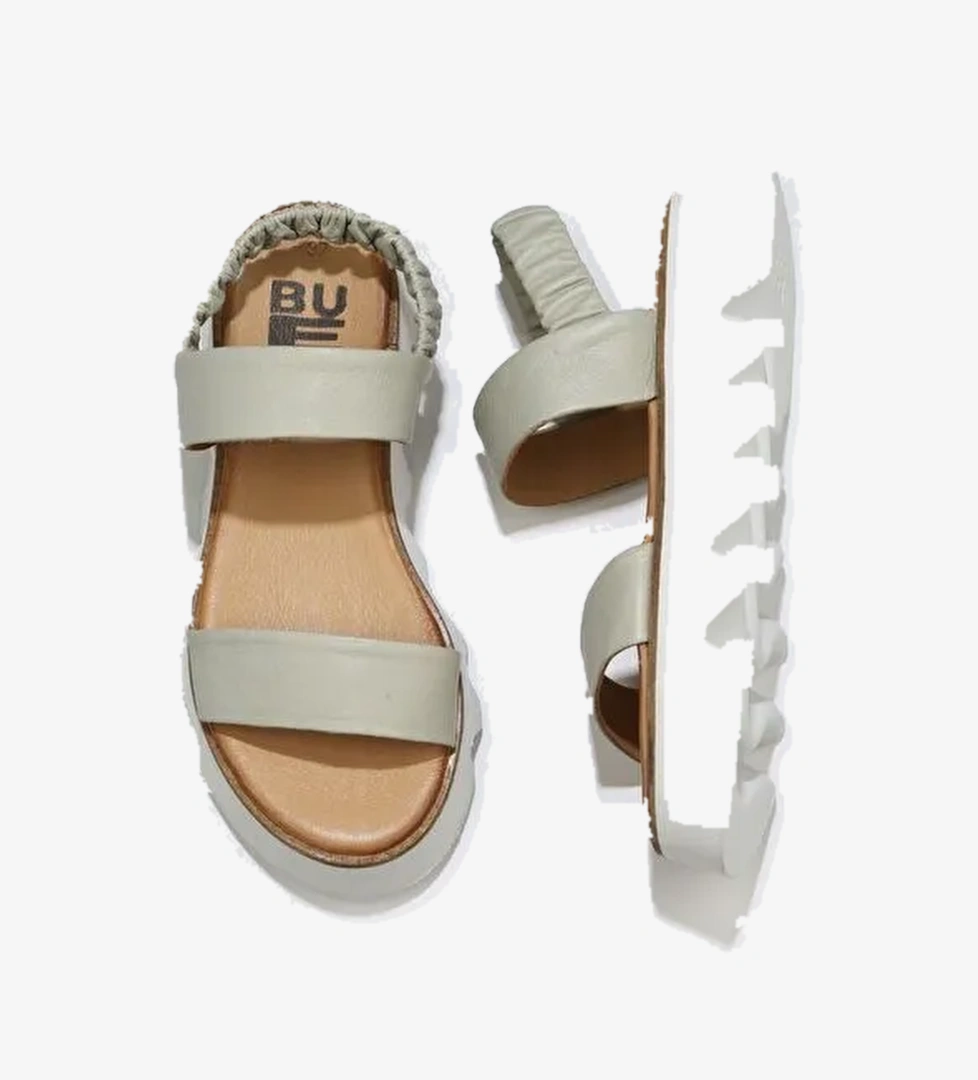 Bueno Shoes Haki Deri Kadın Dolgu Topuklu Sandalet 01ws8001 - Görsel 1