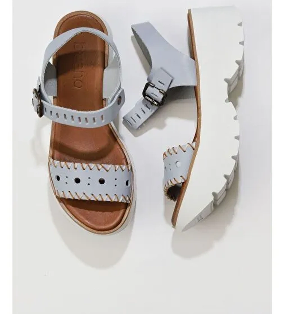 Bueno Shoes Mavi Deri Kadın Dolgu Topuklu Sandalet 01ws7700 - Görsel 1