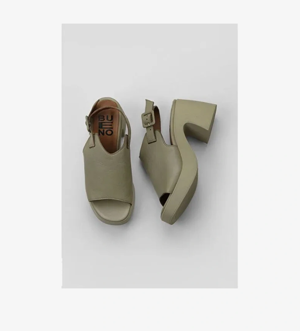 Bueno Shoes Haki Deri Kadın Topuklu Sandalet 01wy12208 - Görsel 1