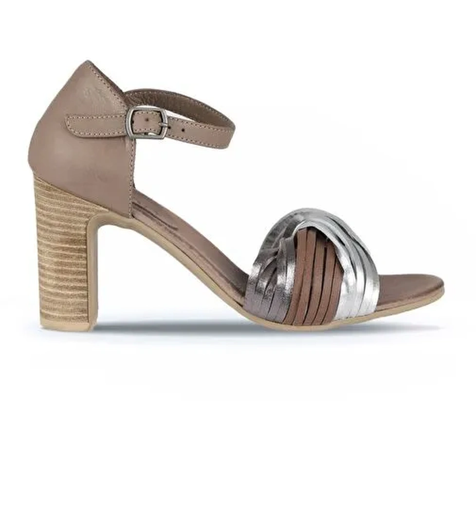 Bueno Shoes Gümüş Multi Deri Kadın Topuklu Sandalet 01wn4319 - Görsel 1
