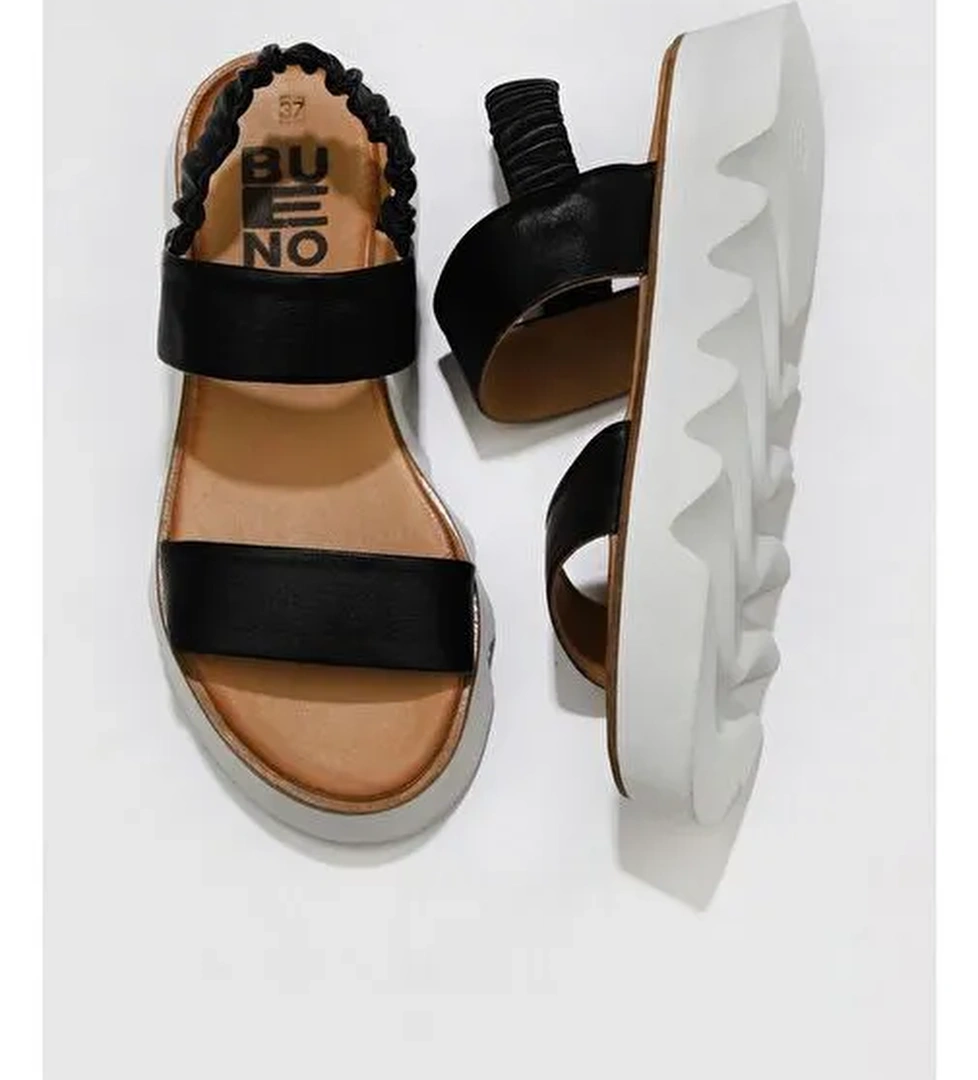 Bueno Shoes Siyah Deri Kadın Dolgu Topuklu Sandalet 01ws8001 - Görsel 1