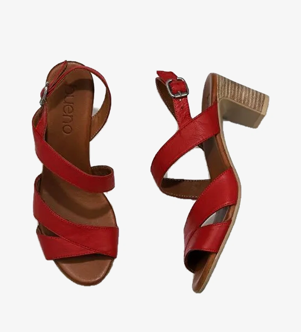 Bueno Shoes Kırmızı Deri Kadın Topuklu Sandalet 01wq8503
