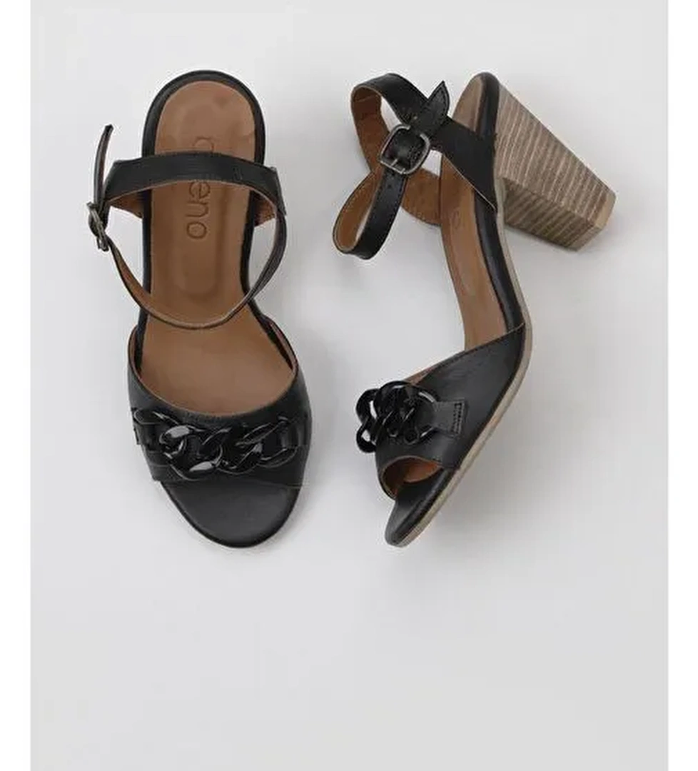 Bueno Shoes Siyah Khv-bej Deri Kadın Topuklu Sandalet 01wu11200 - Görsel 1
