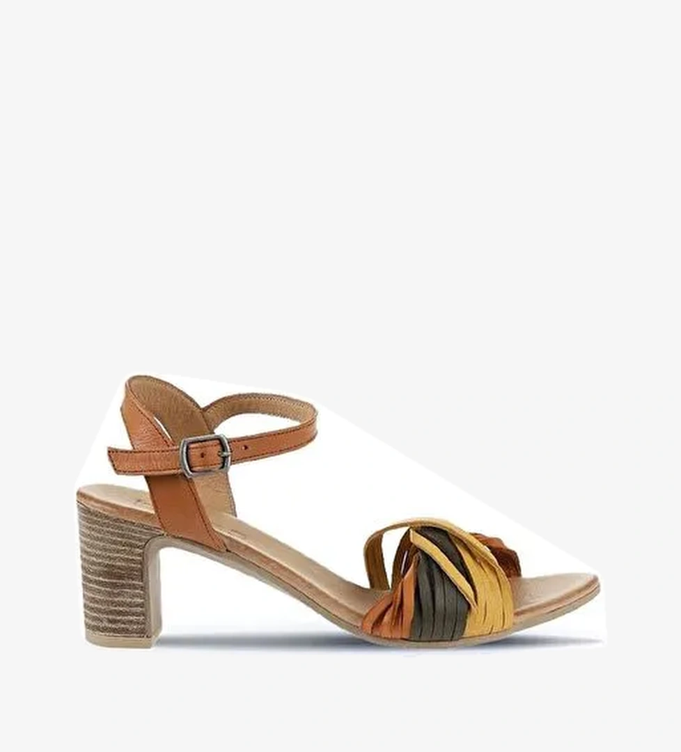 Bueno Shoes Sarı Multi Deri Kadın Topuklu Sandalet 01wn1520 - Görsel 1