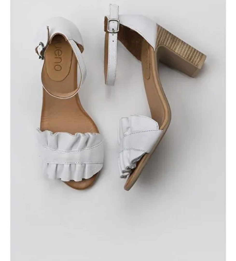 Bueno Shoes Beyaz Beyaz Deri Kadın Topuklu Sandalet 01wn4300 - Görsel 1