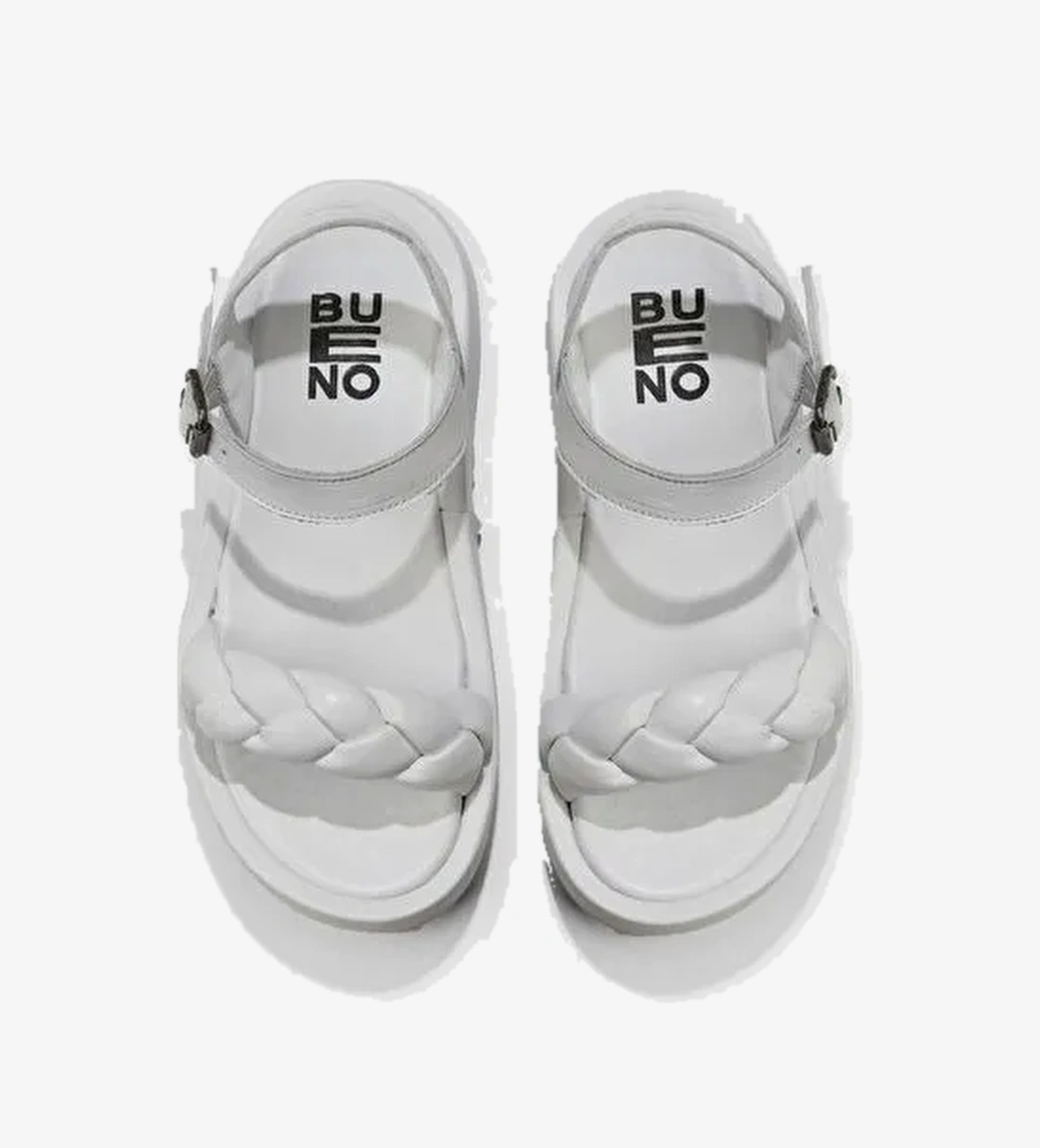 Bueno Shoes Beyaz Deri Kadın Dolgu Topuklu Sandalet 01wu4641 - Görsel 1