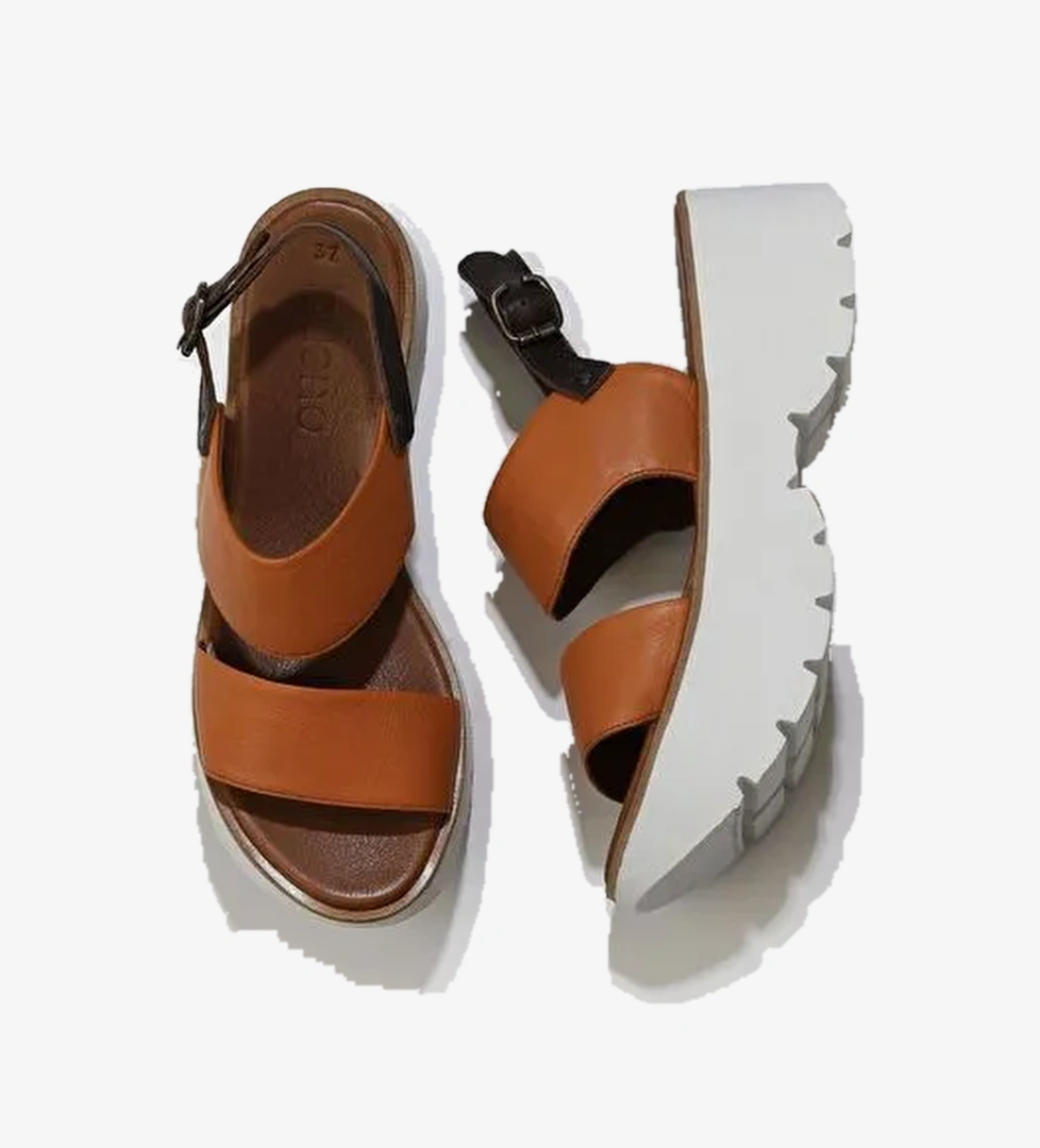 Bueno Shoes Taba Deri Kadın Dolgu Topuklu Sandalet 01wu11400 - Görsel 1