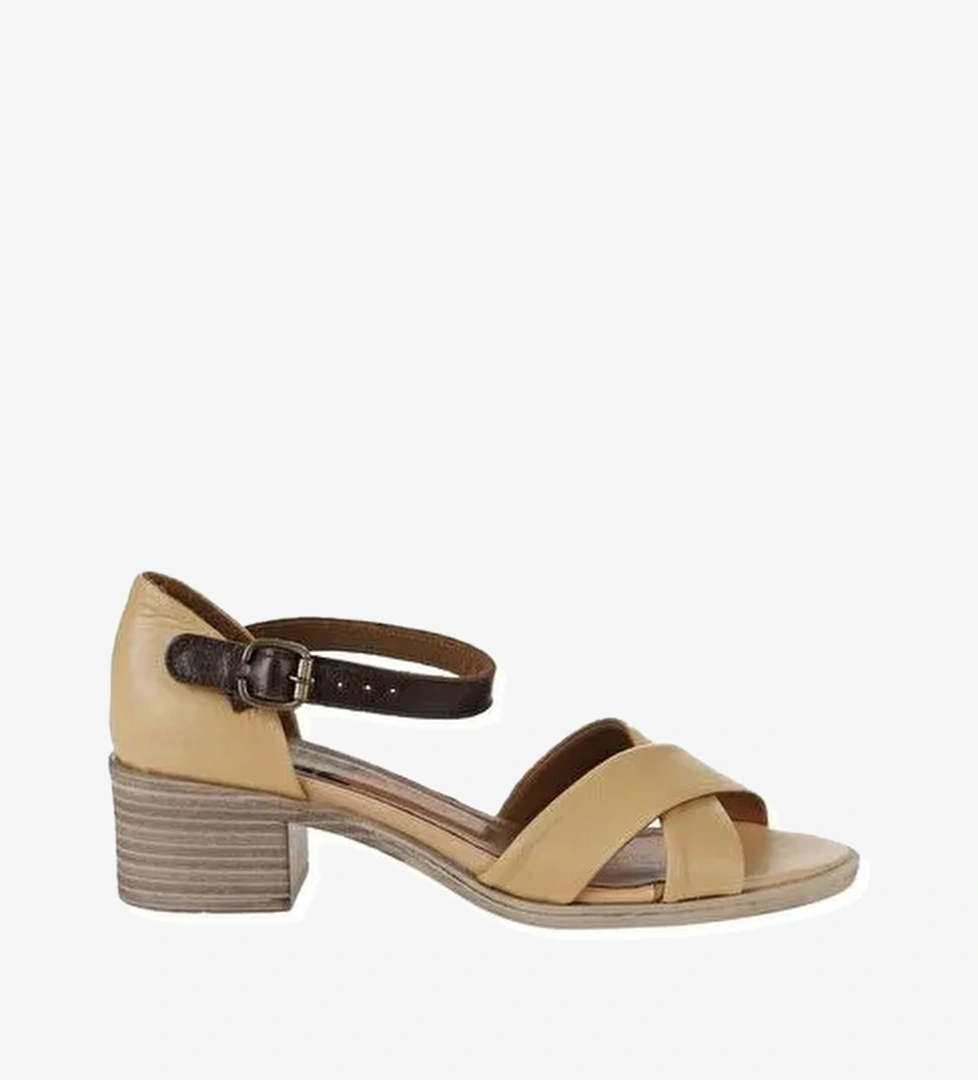 Bueno Shoes Bej Kahve Deri Kadın Topuklu Sandalet 01wy4802 - Görsel 1