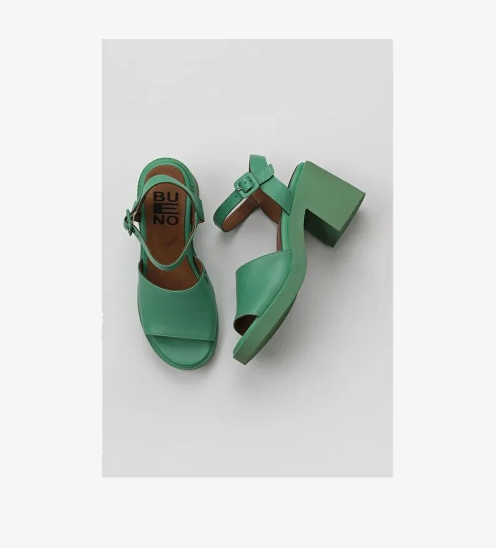 Bueno Shoes Yeşil Koyu Deri Kadın Topuklu Sandalet 01wy12502 - Görsel 1