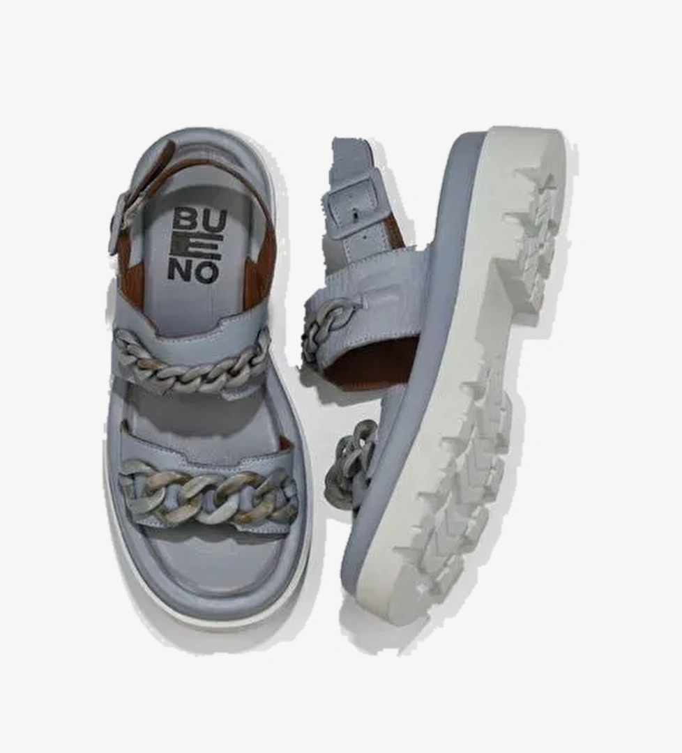 Bueno Shoes Mavi Deri Kadın Dolgu Topuklu Sandalet 01wu7300 - Görsel 1