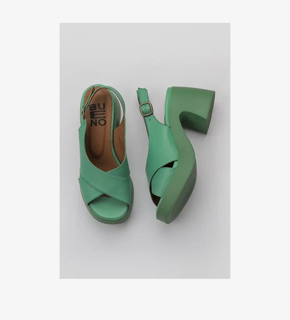 Bueno Shoes Yeşil Koyu Deri Kadın Dolgu Topuklu Ayakkabı 01wy12202 - Görsel 1