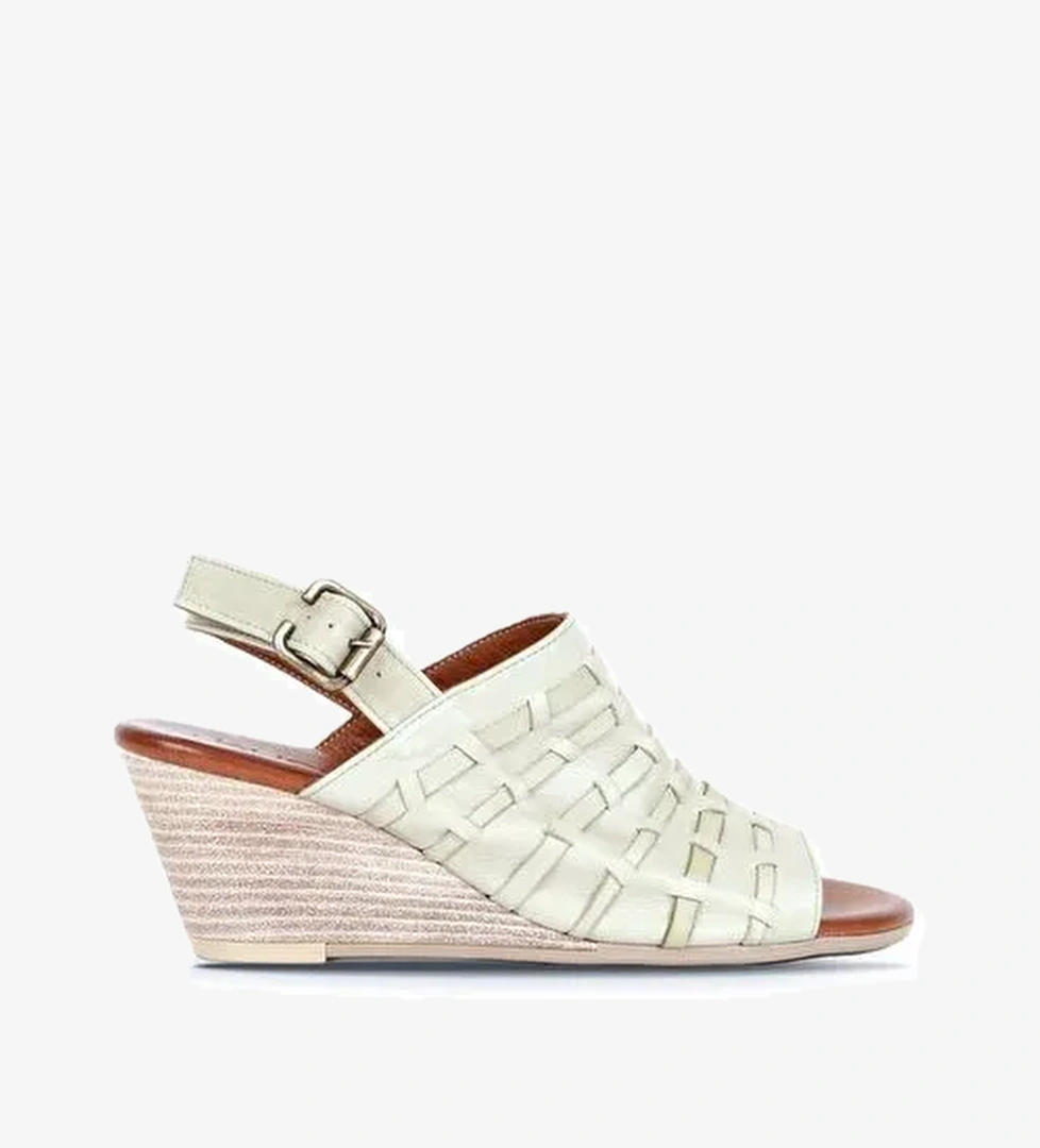 Bueno Shoes Haki Deri Kadın Dolgu Topuklu Sandalet 01wq7907 - Görsel 1