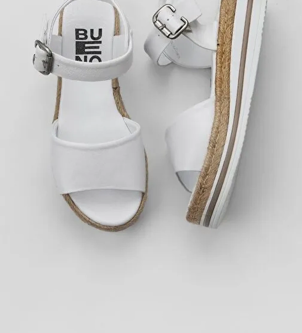 Bueno Shoes Beyaz Deri Kadın Dolgu Topuklu Sandalet 01ws4216 - Görsel 1