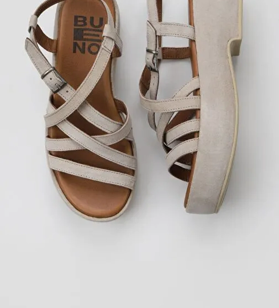 Bueno Shoes Bej Süet Kadın Dolgu Topuklu Sandalet 01wu6006 - Görsel 1