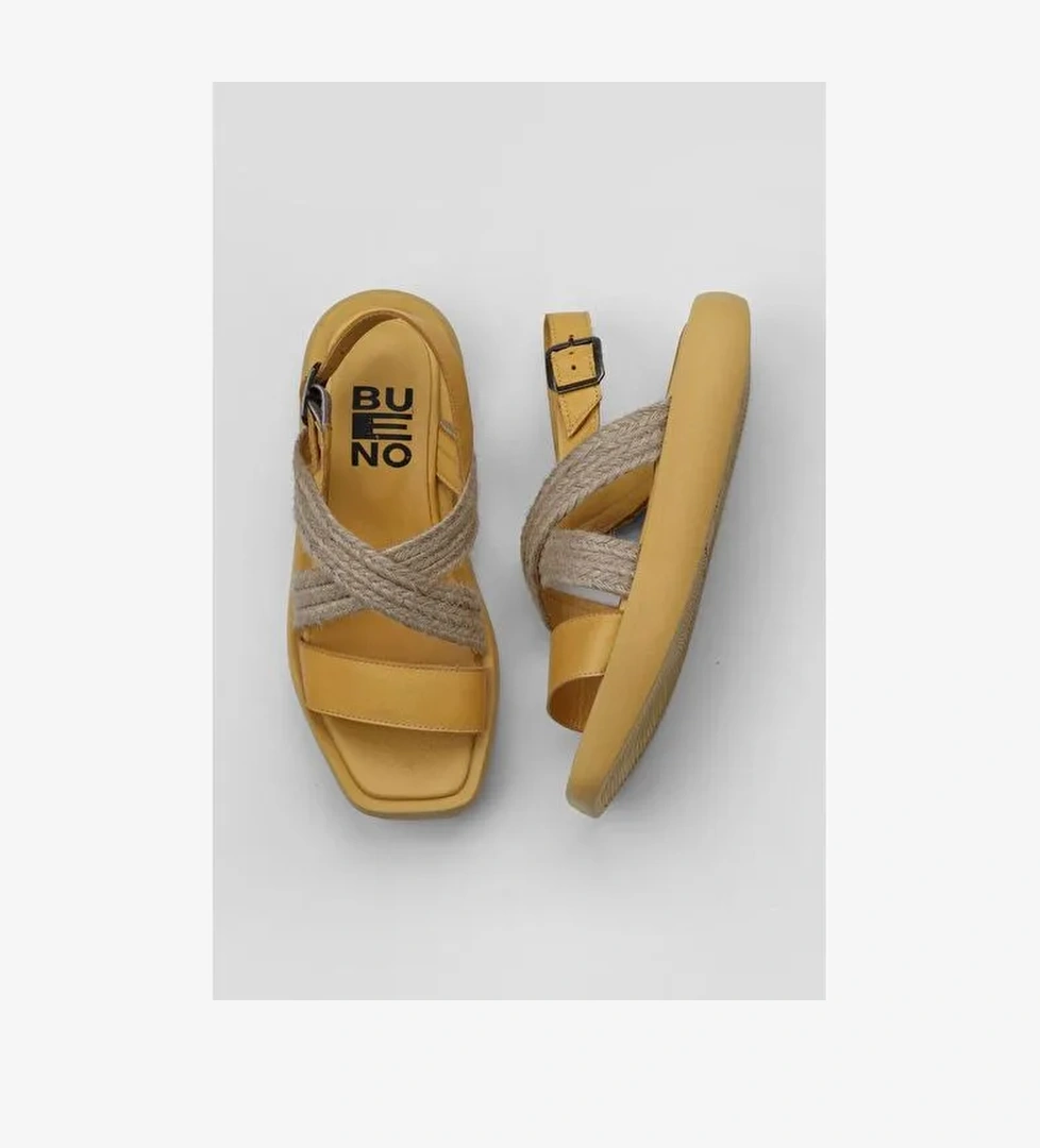 Bueno Shoes Sarı Hasır Deri Kadın Sandalet 01wy1011 - Görsel 1